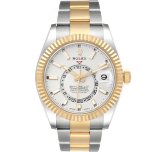 Rolex Sky-Dweller Yellow Gold Steel White 42mm Dial Mens Watch