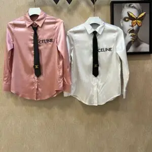 CELINE Tie Shirt with Metal Rivet Shoulder Pads