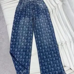CHANEL Dark Blue White Silver Jeans