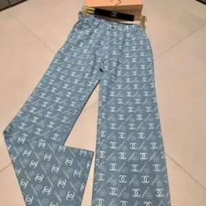 CHANEL Runway Blue Denim White Baggy Jeans