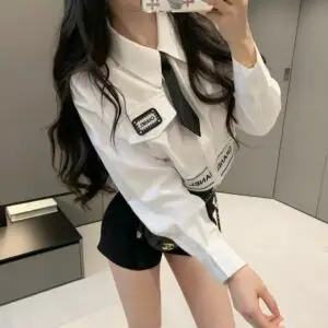 CHANEL School Outfit White Cropped Shirt