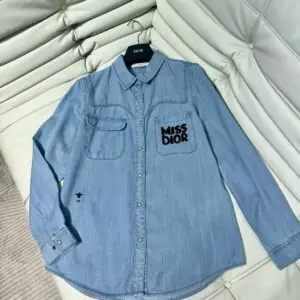 DIOR Embroidered Denim Blue Shirt for Men