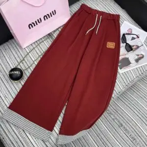 MIU MIU Red Sheer Lace Splicing Pants